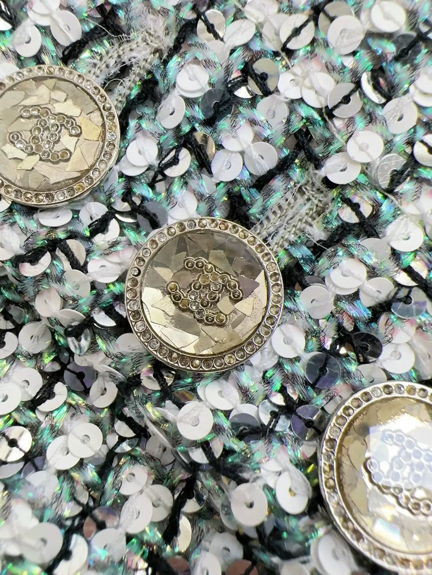 Chanel 23p green and white sequin embroidered jacket