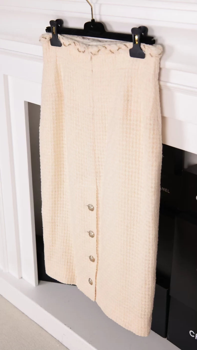 Chanel 07A Beige Tweed Jacket and Skirt Set
