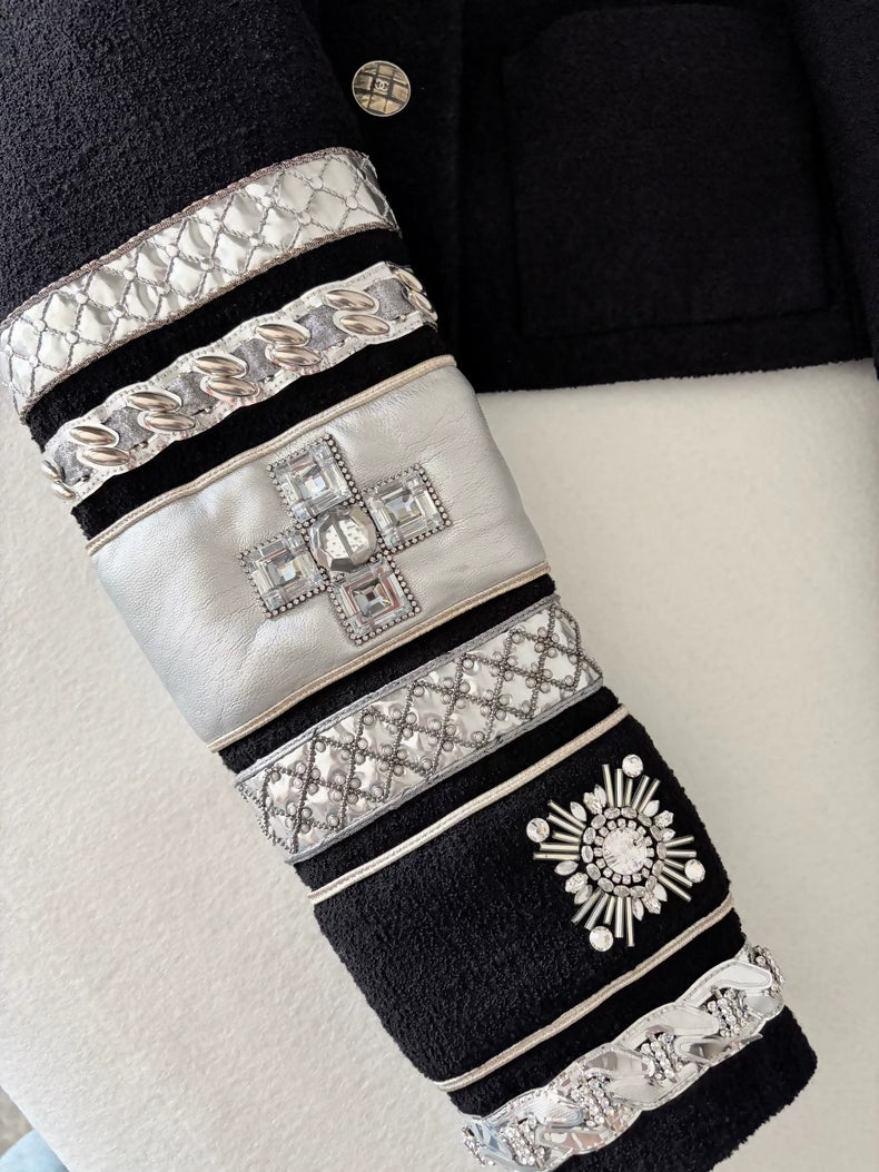 Chanel 22A Astro Black Silver Gemstone Beaded Jacket