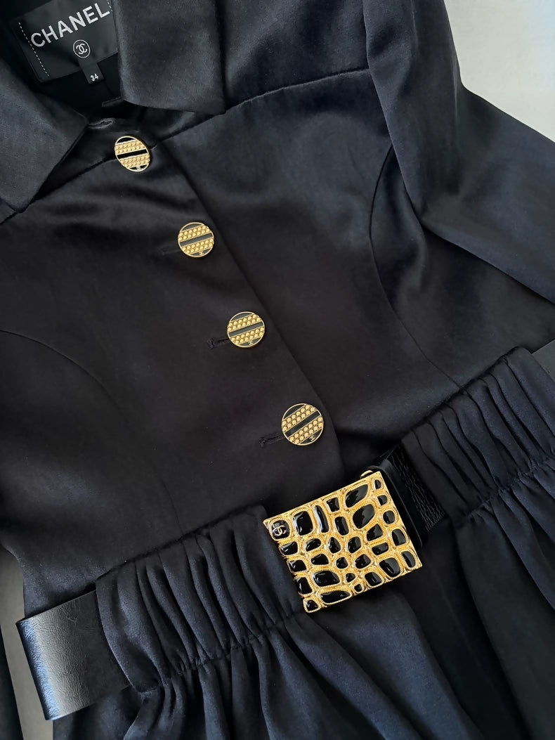 Chanel 19A Black and Gold Belt Silk Jacket