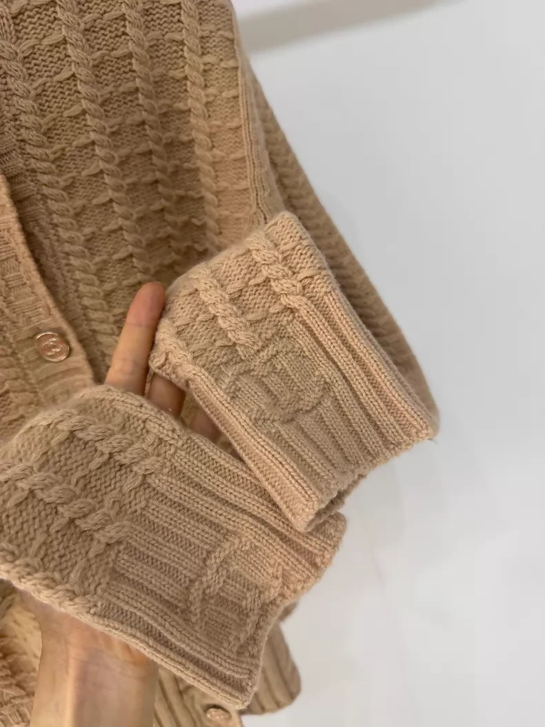 Chanel 23B 3D double C embossed knit cardigan
