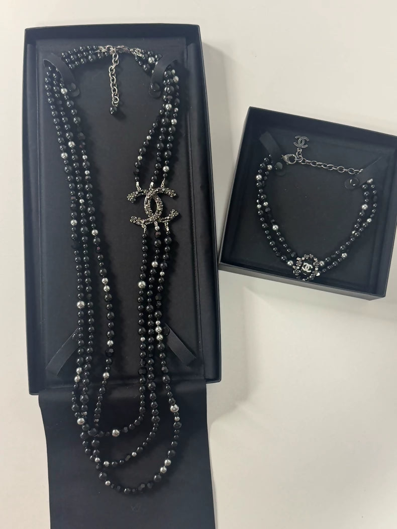 Chanel 22C Black and Gray Double-Layer Pearl Necklace