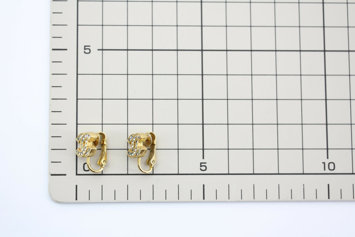 Chanel Vintage 71-80 Rhinestone & Gold-Plated Large CC Clip-on Earrings