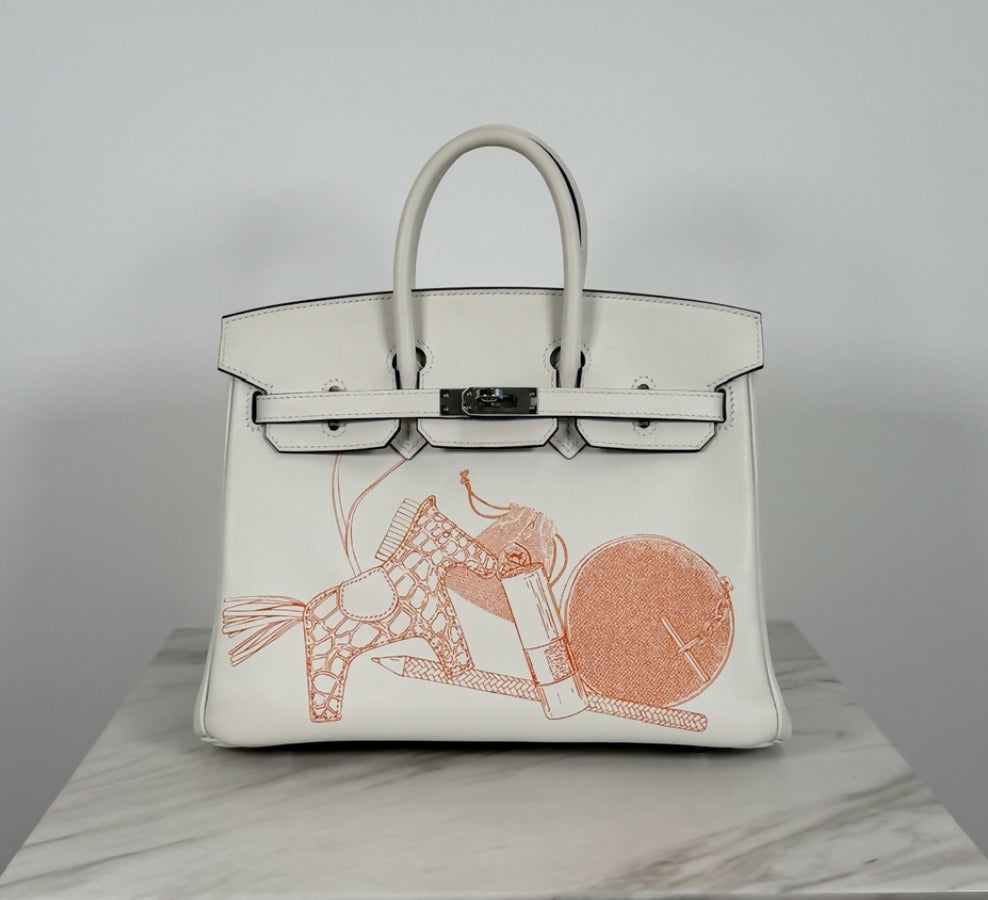 Hermès Birkin 25 In & Out Swift Palladium hardware Blanc / Orange