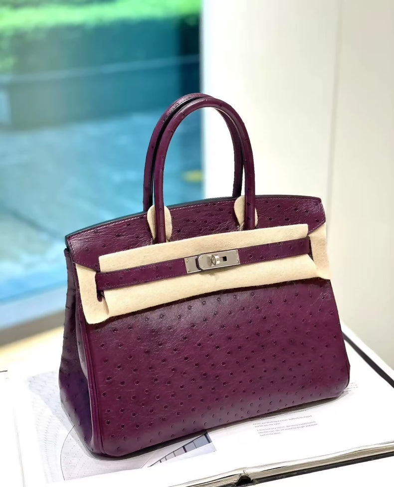 Hermes Birkin 30 P9 anemone purple ostrich leather palladium hardware