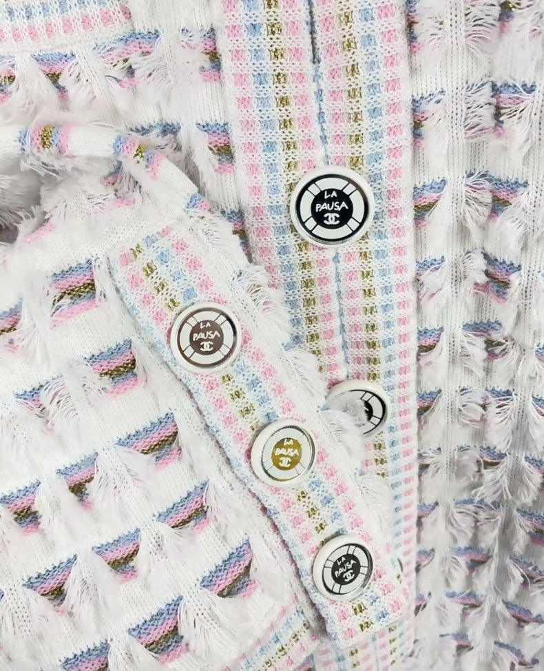 Chanel 19C Powder Blue Striped Double Pocket Woven Dress