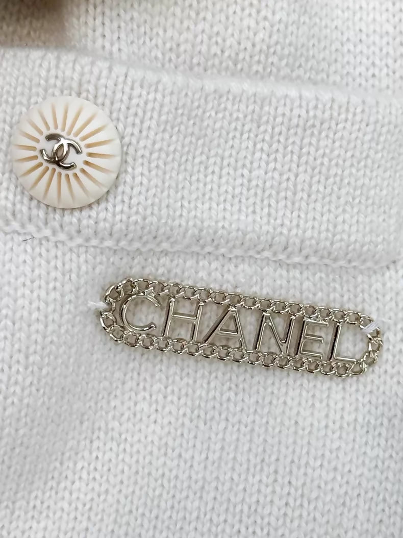 Chanel 20C Ecru Gold Chain Cashmere Long Knit Dress