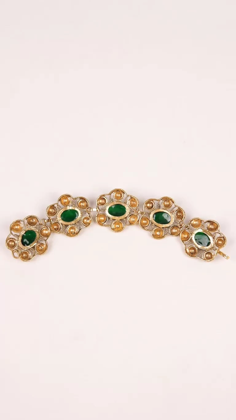 Chanel 1995 Green Glass Gold Braided Bracelet
