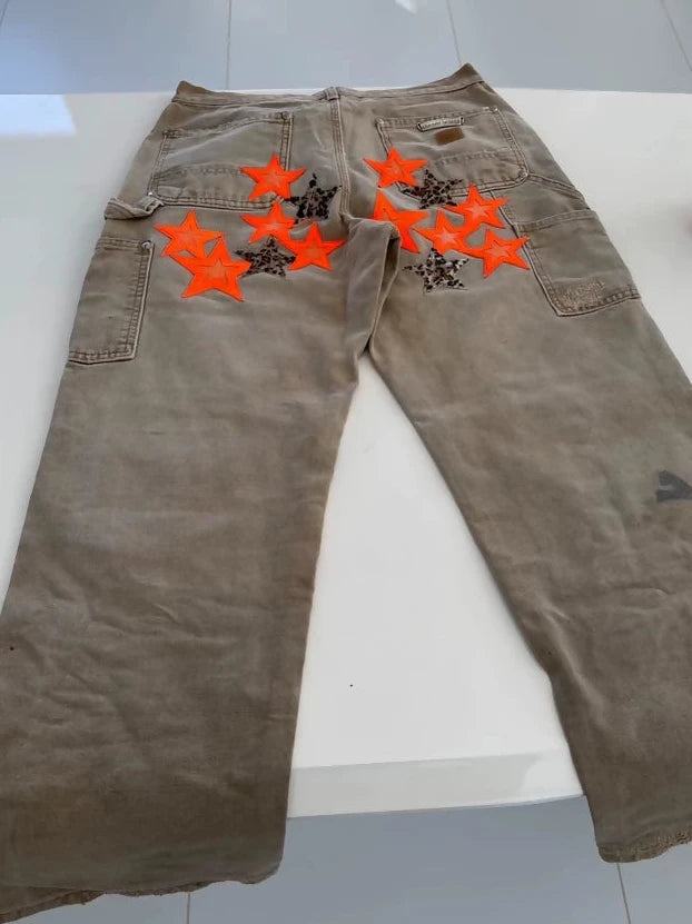 Chrome Hearts star-patterned brown orange cargo pants