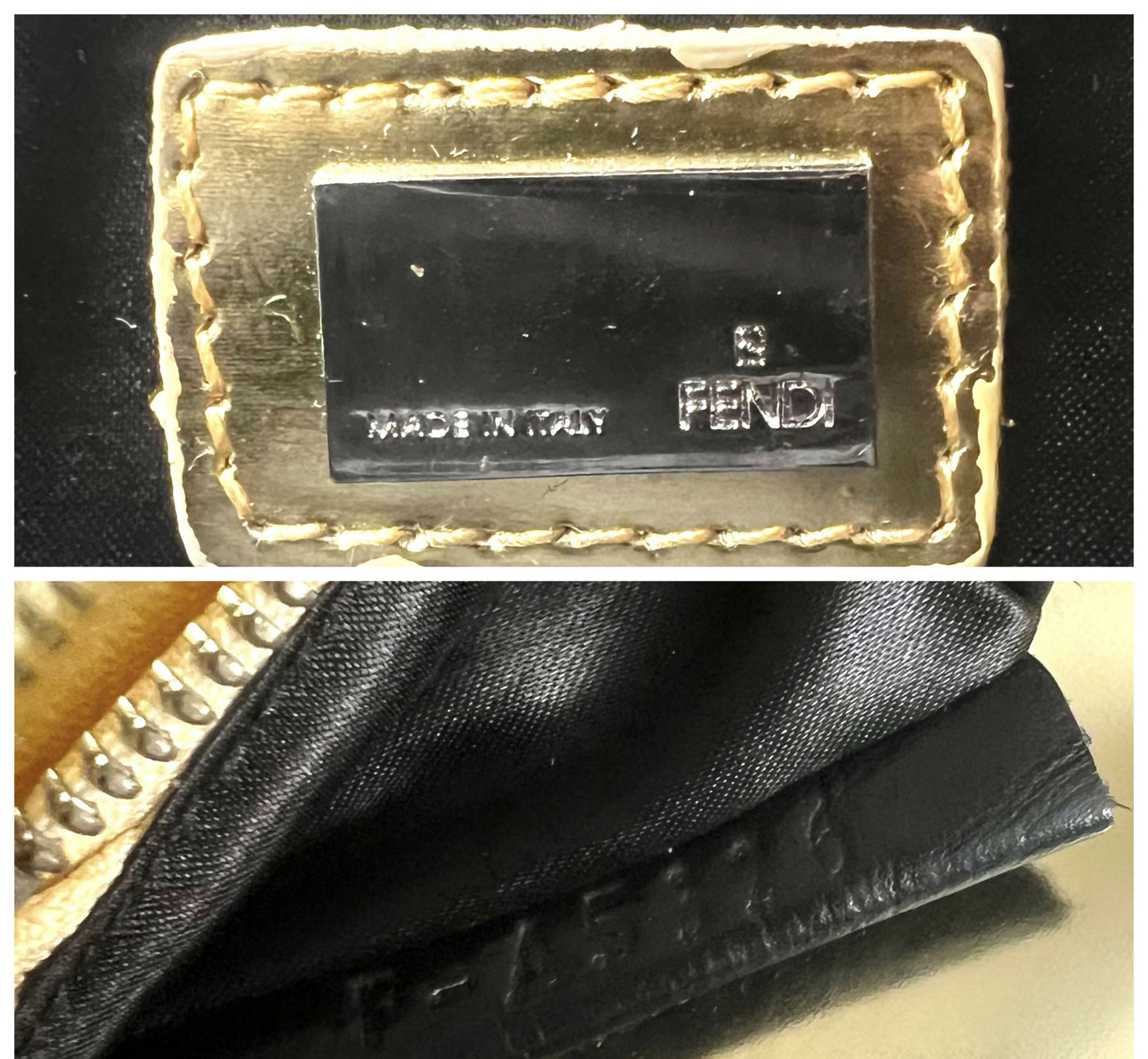 Rare Vintage Fendi 2007 Limited Edition Metallic Gold Patent Leather Crossword Clutch Bag