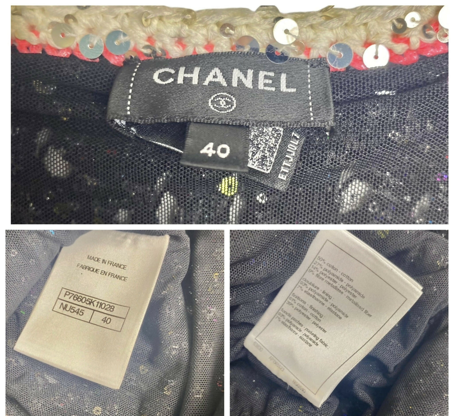 Chanel 24C Multicolor Black Pink White Knit Sequin Dress size FR 40