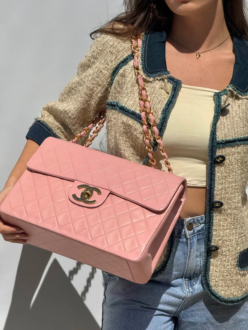 Chanel Vintage 1991 Pink Vintage Lambskin Maxi Flap Bag – Wararni.com