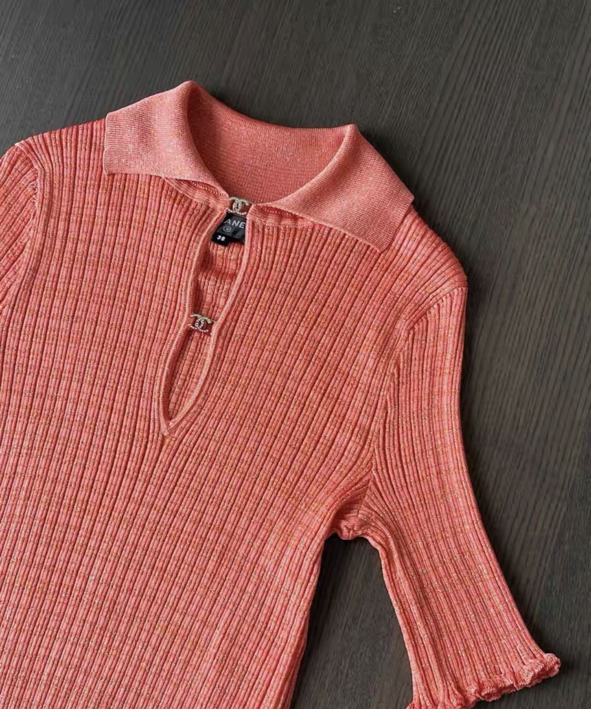 Chanel 22SS orange red knitted top fr38