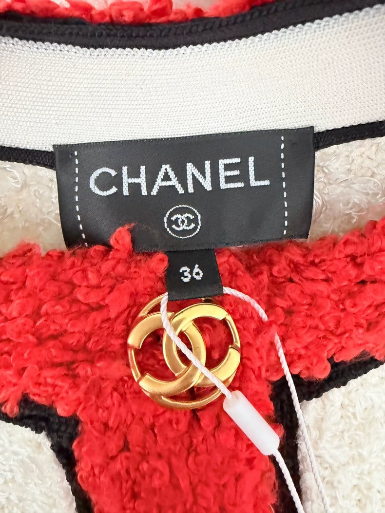 Chanel 26S Red and White Tweed Jacket