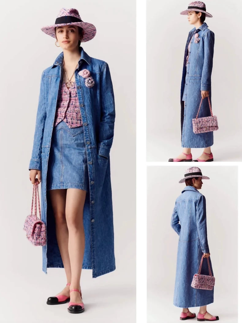 Chanel 23P long denim camellia coat 36FR