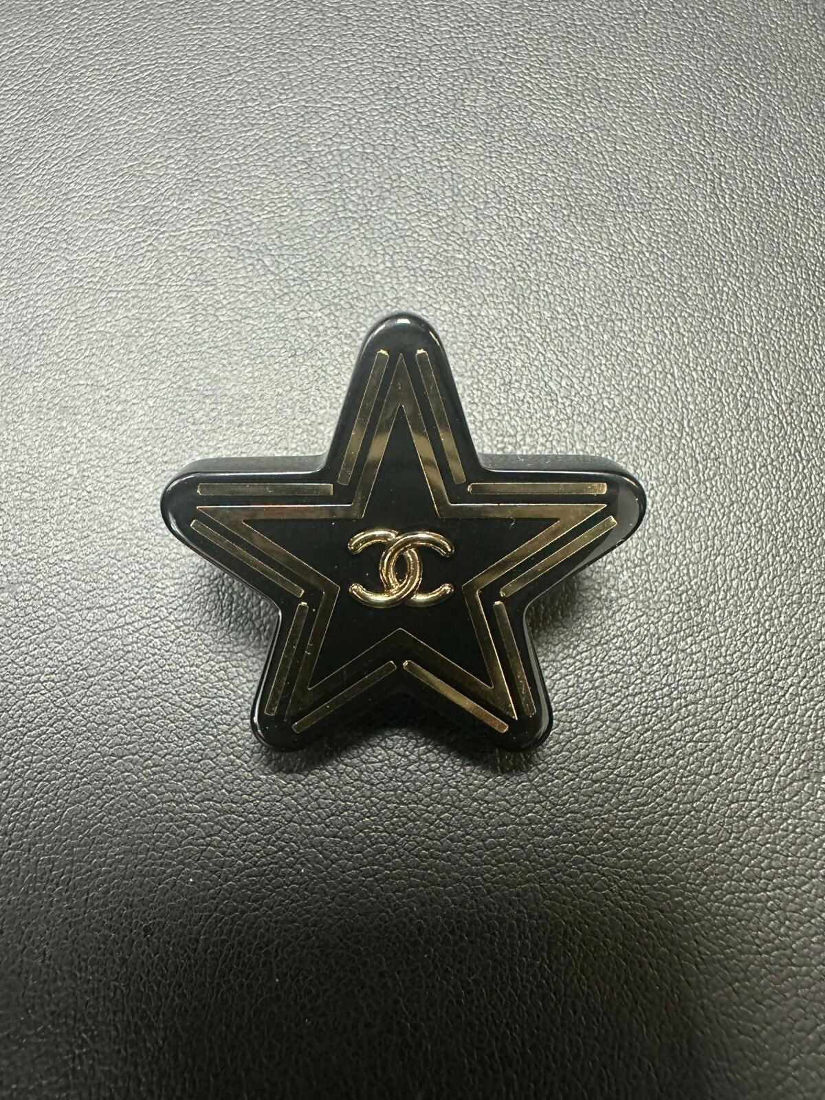Chanel 2021 Resin Black Star Golden Line CC Brooch