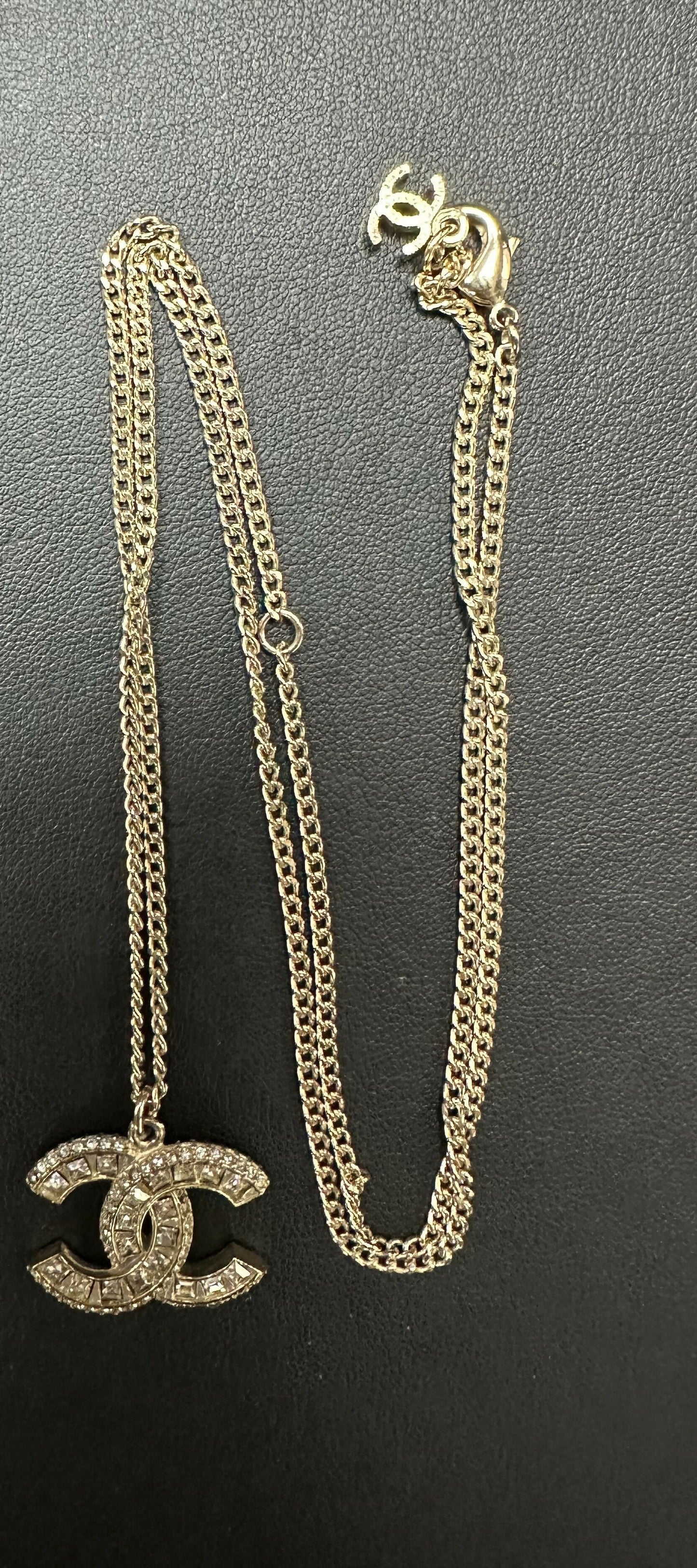 Chanel 2014 Rhinestone COCO Mark Pendant Necklace