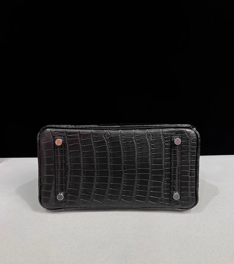 Hermes Birkin 25 black matte crocodile leather brushed palladium hardware
