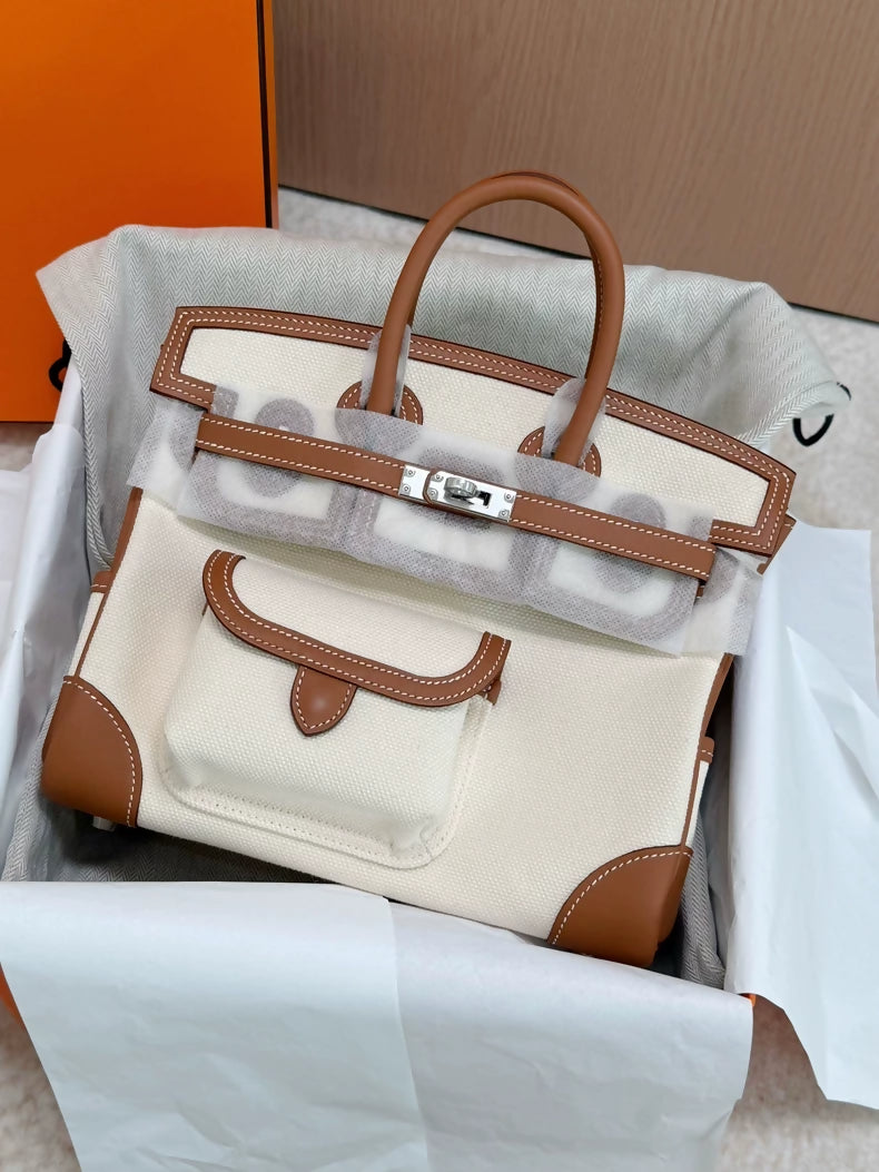 HERMÈS Limited Edition Birkin Cargo 25 Gold Toile Goeland canvas Swift Palladium hardware