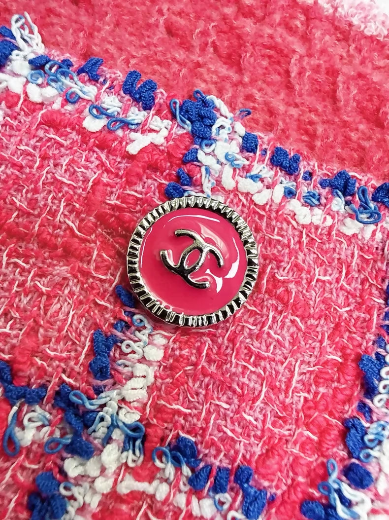 Chanel 24P pink and blue-white striped knit skirt