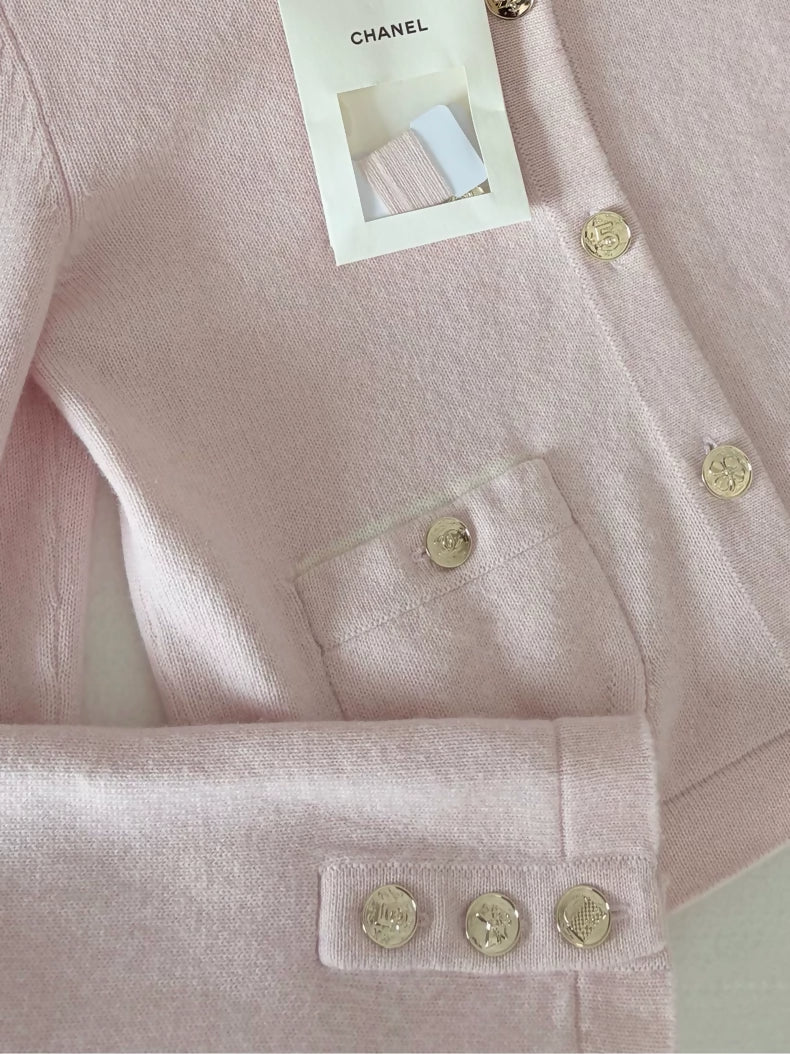 Chanel 25B Pink Collar Knit Cardigan