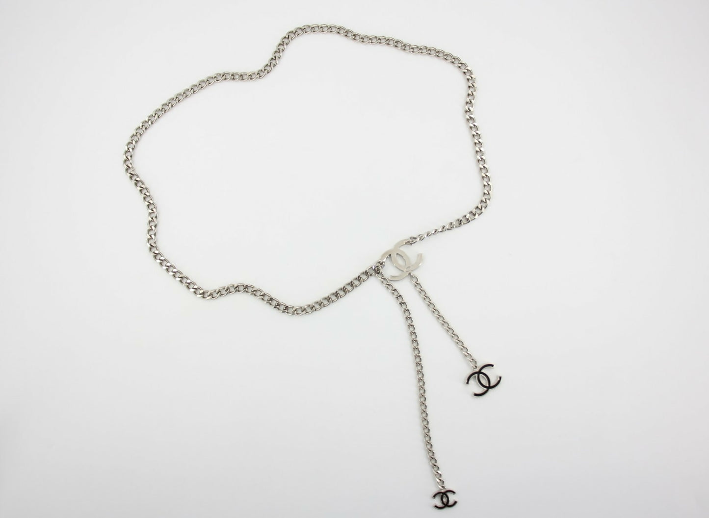 Chanel Vintage 09V Enamel Black & Silver-Tone Metal Waist Chain/Necklace
