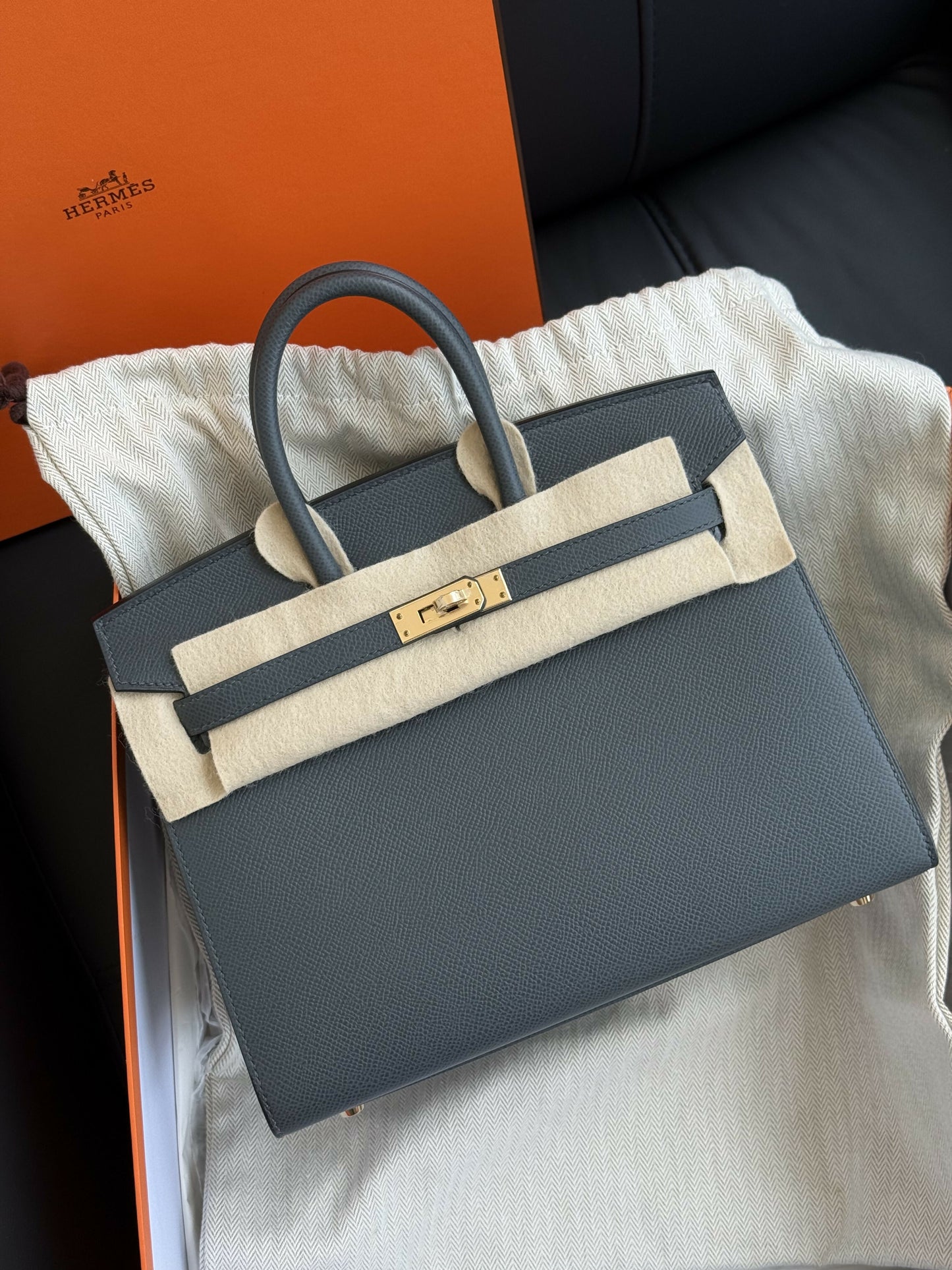 Hermès Birkin 25 Bleu Orage Epsom Leather Sellier with Gold Hardware