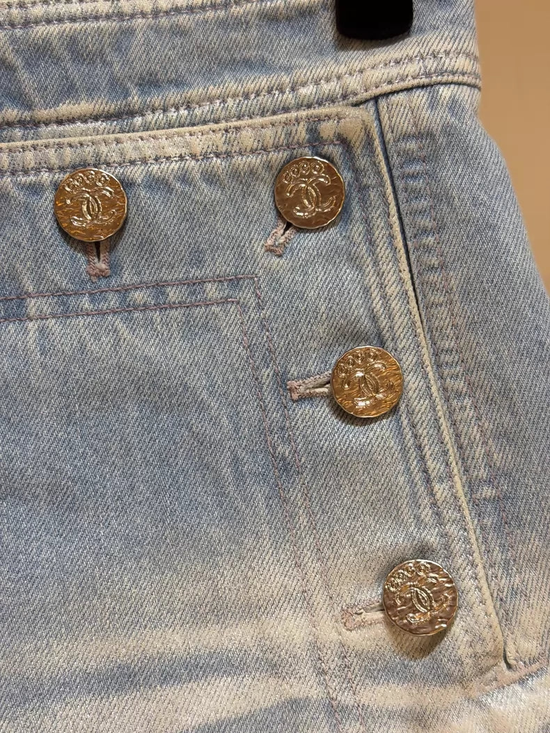 Chanel 24M light blue denim shorts