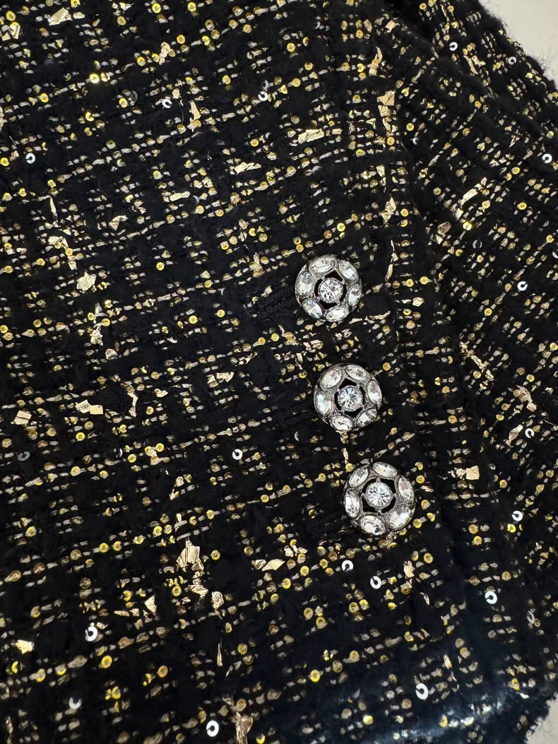 Chanel 25A Black and Gold tweed Jacket