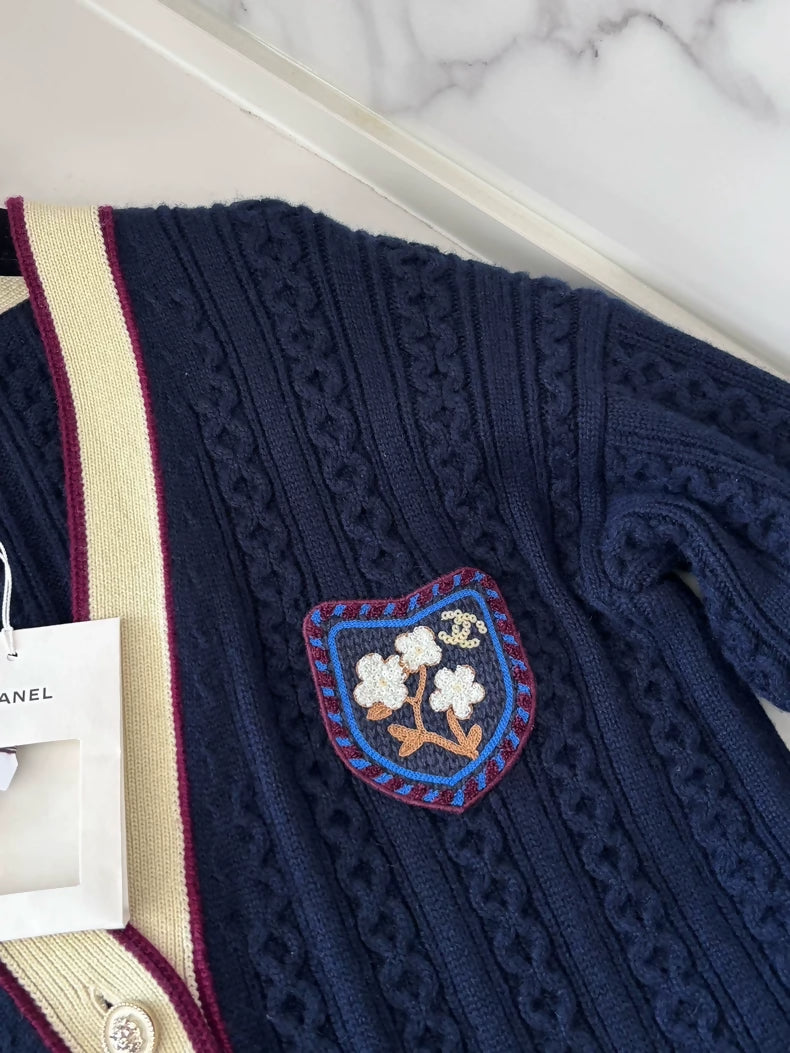 Chanel 26C Blue Embroidered Cardigan