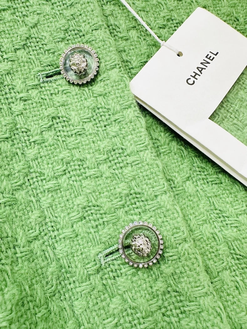 Chanel 24A green tweed jacket and skirt set