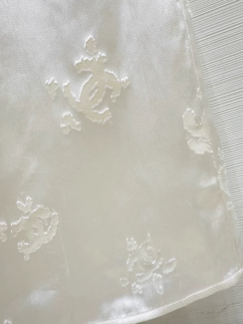 Chanel 22A beige silk jacquard logo midi skirt