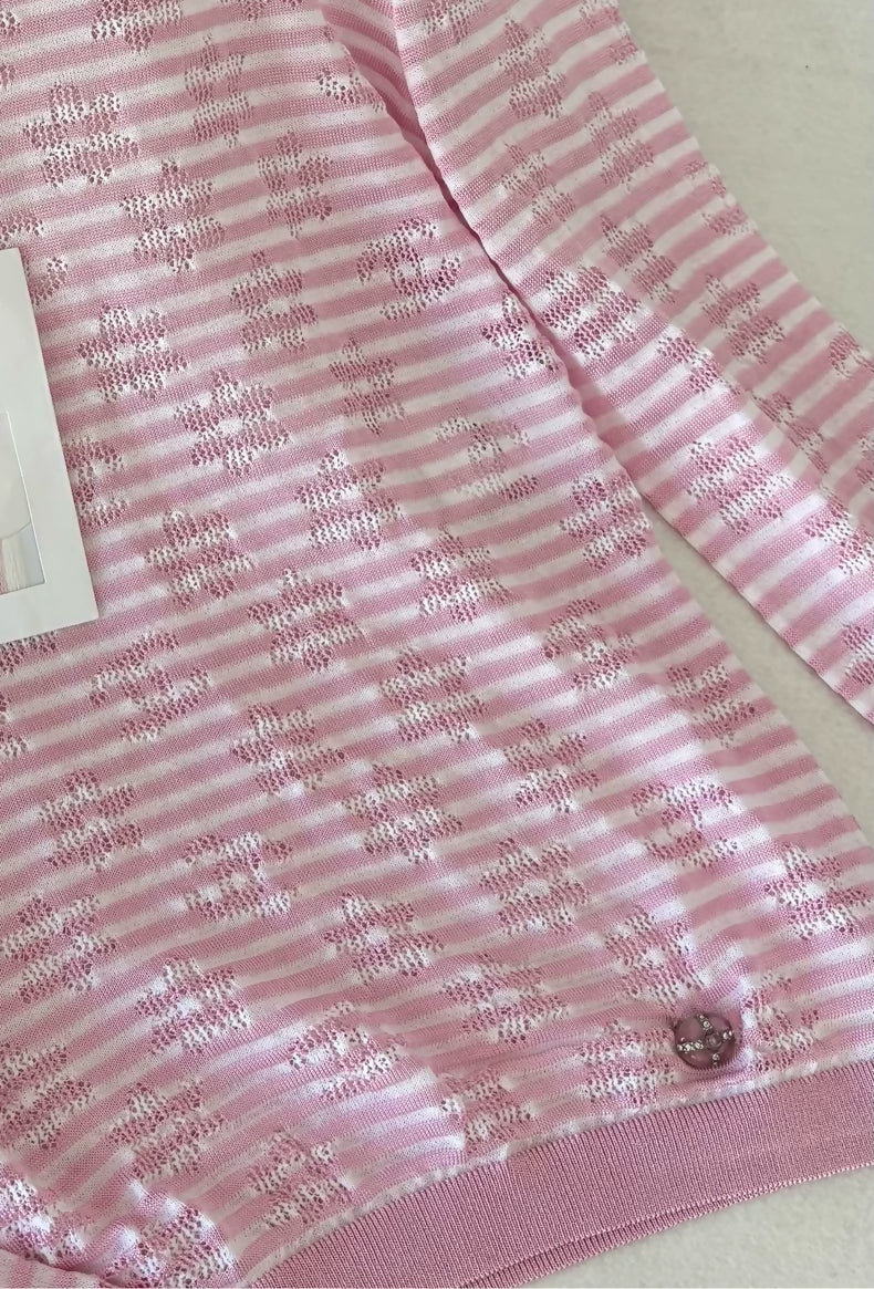 Chanel 24C Pink and White Striped Top
