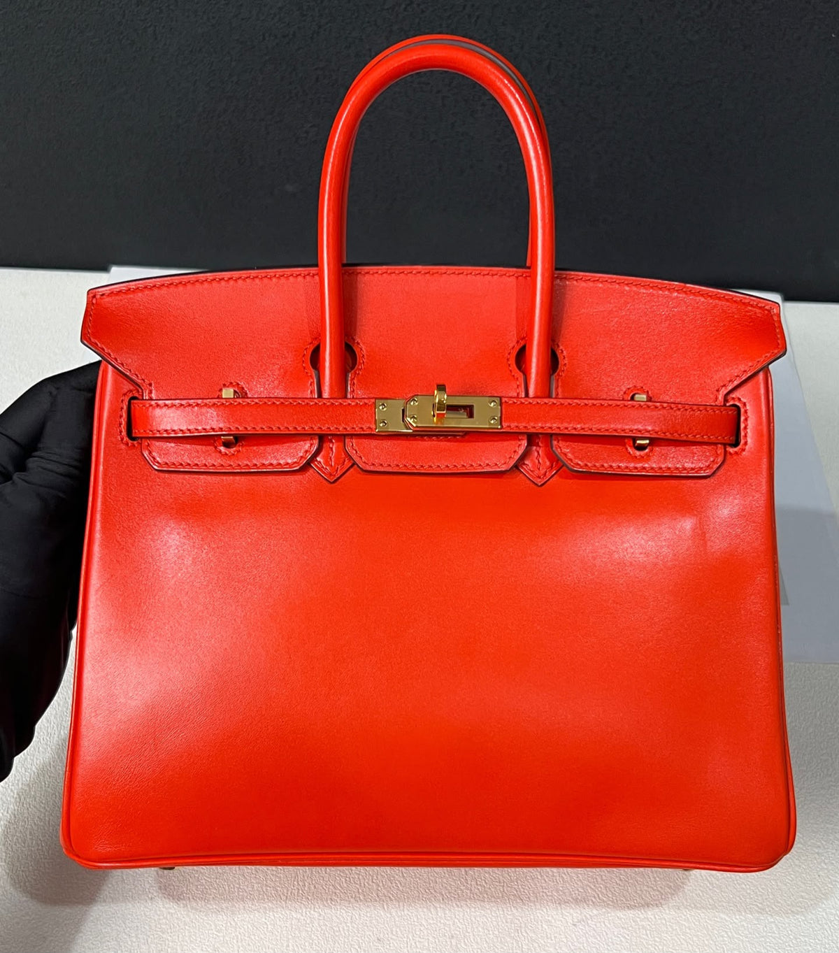 Hermes Birkin 25 rouge vif tadelakt gold hardware