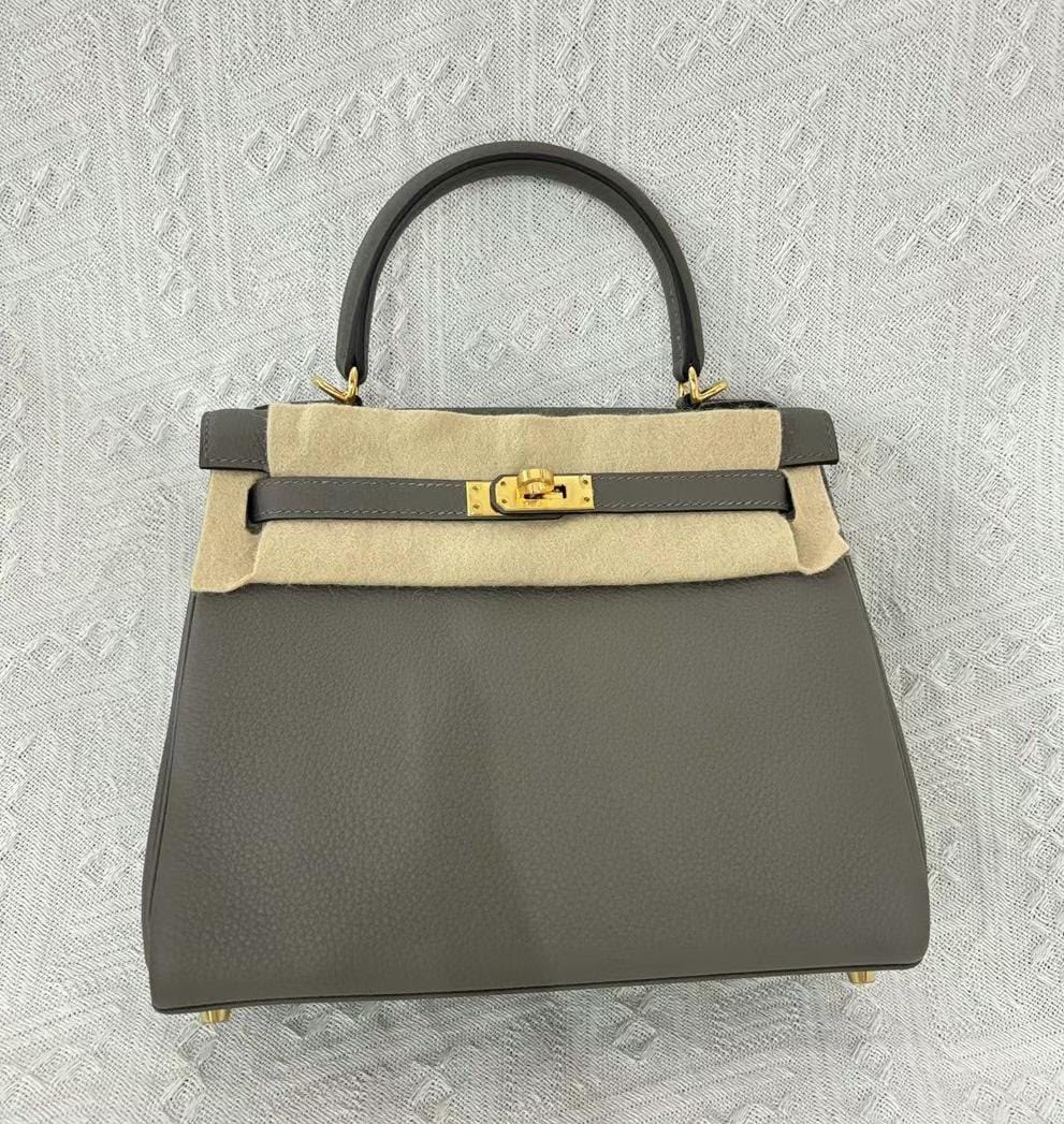 Hermes Kelly 25 Gris Meyer Togo Gold hardware