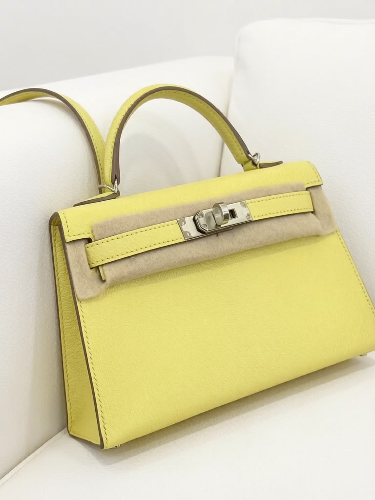 Hermes Mini Kelly 20 Limoncello Chevre Palladium hardware