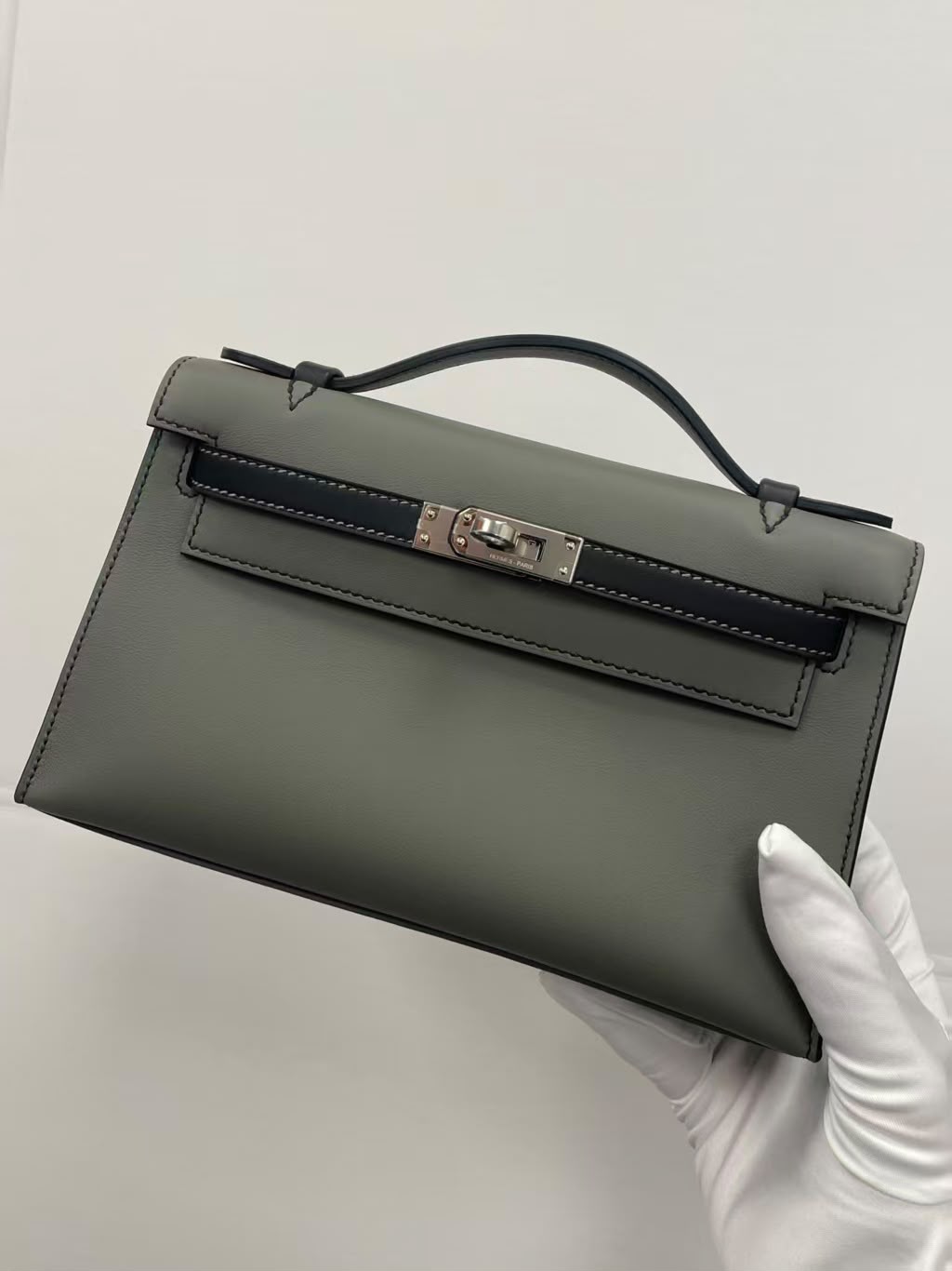 Hermes Kelly pochette HSS Gris Meyer / Black Swift Palladium hardware