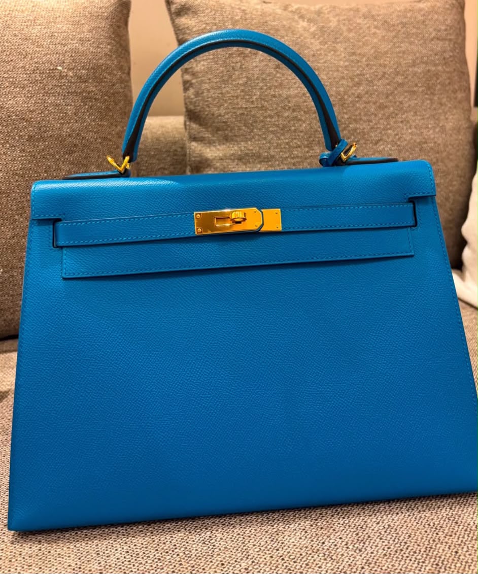 Hermes Kelly 32 Bleu Zanzibar Epsom Gold hardware
