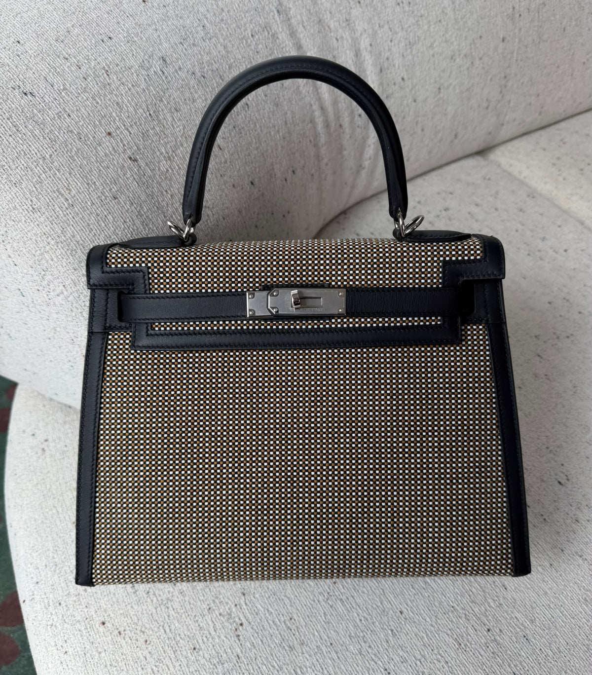 Hermes Kelly 28 toile quadrille black palladium hardware
