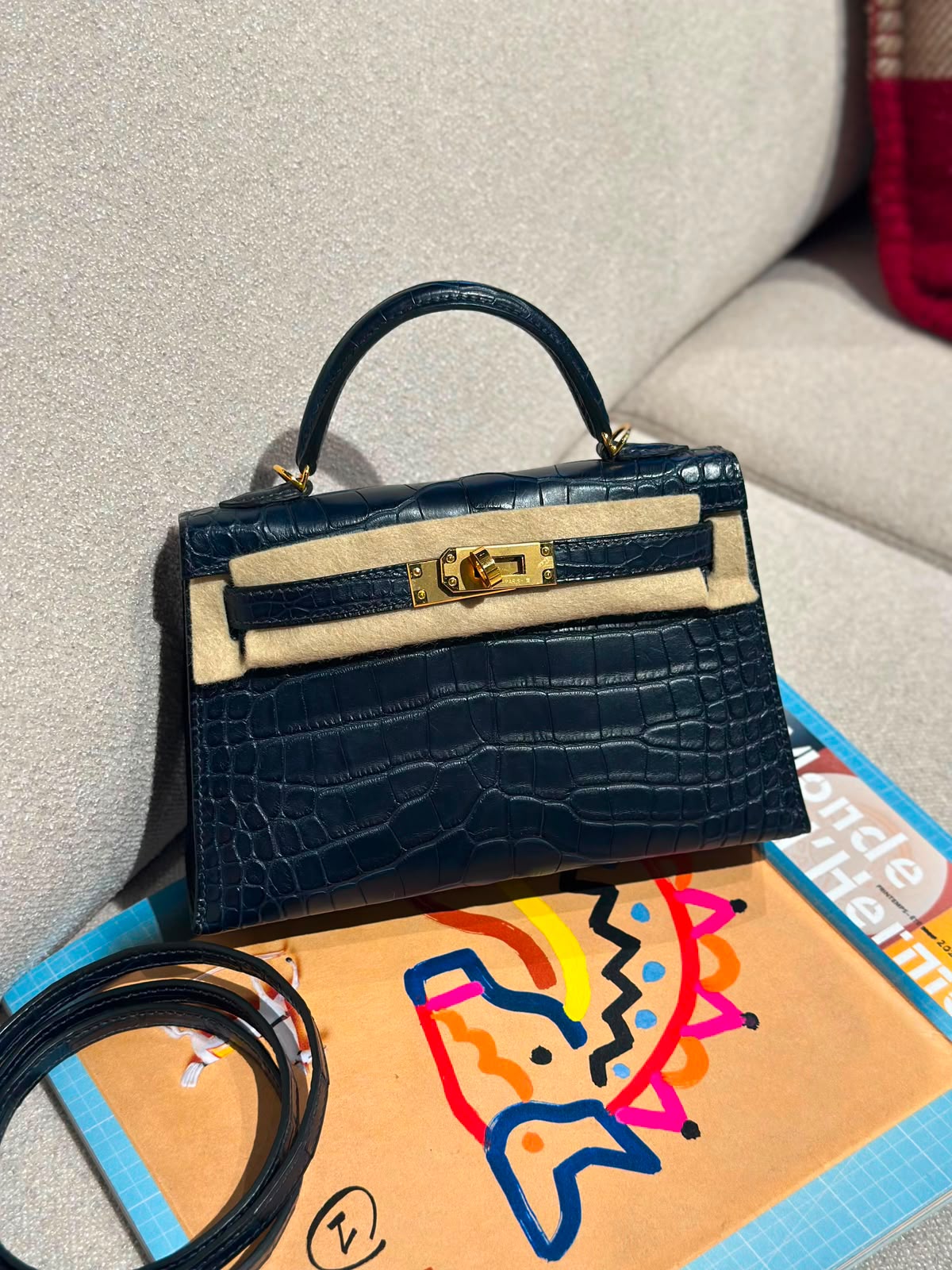 Hermes Mini Kelly 20 Bleu Indigo Matte Alligator Gold hardware