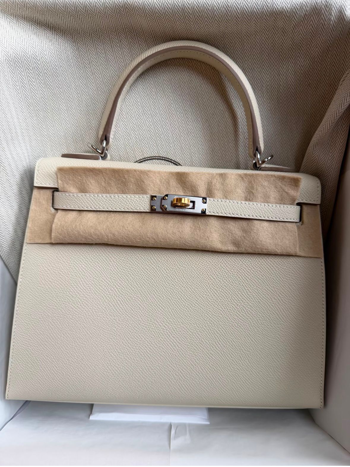 Hermes Kelly 25 Craie Epsom Electrum hardware
