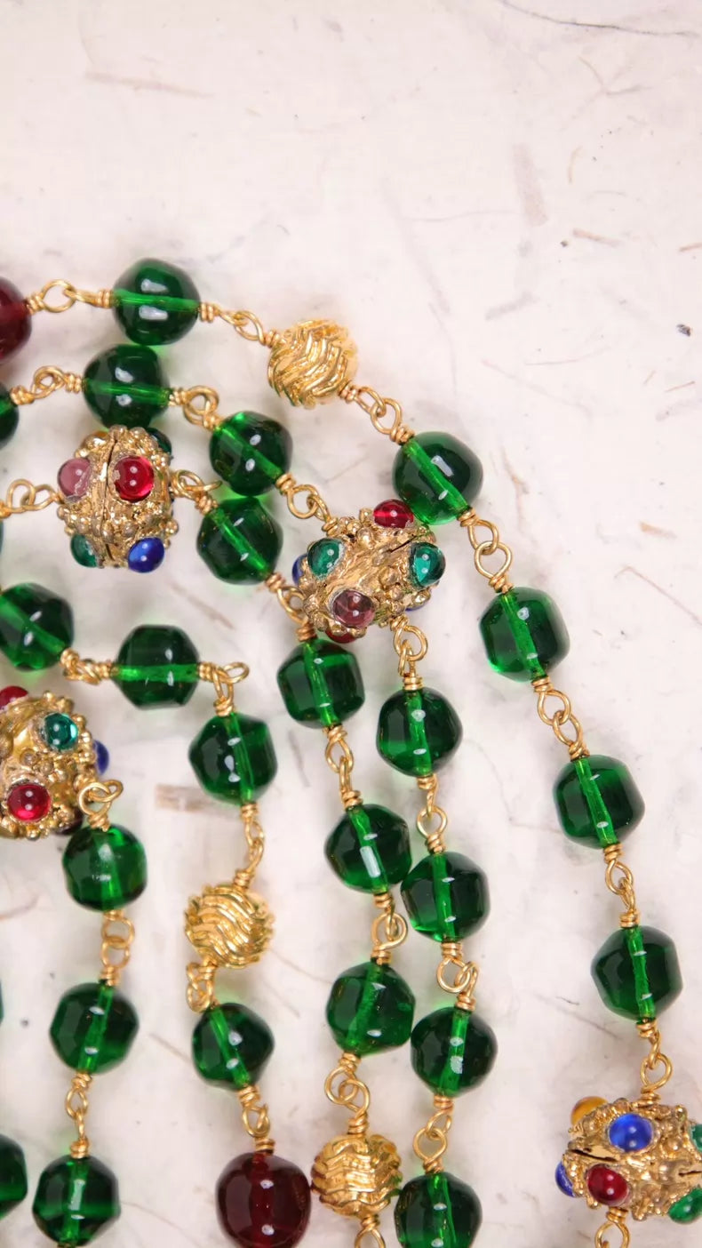 Chanel Red and Green Long Necklace Chain