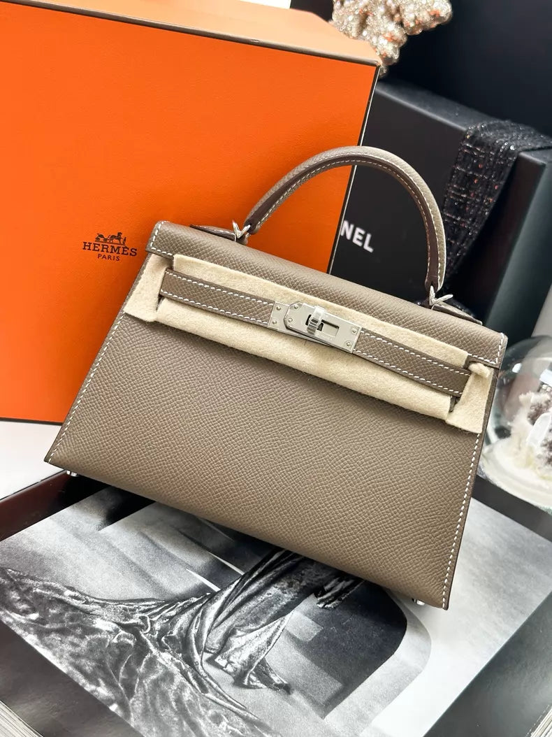 Hermes mini Kelly 20 Etoupe Epsom leather palladium hardware