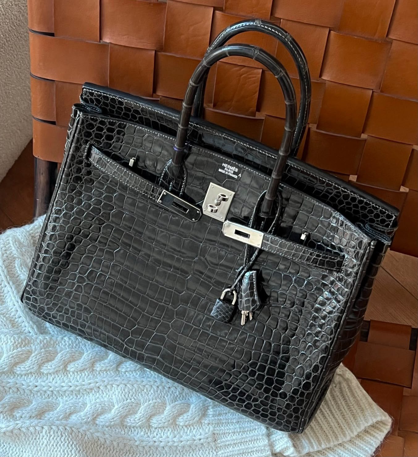Hermes Birkin 35 Graphite Siny Porosus Palladium hardware
