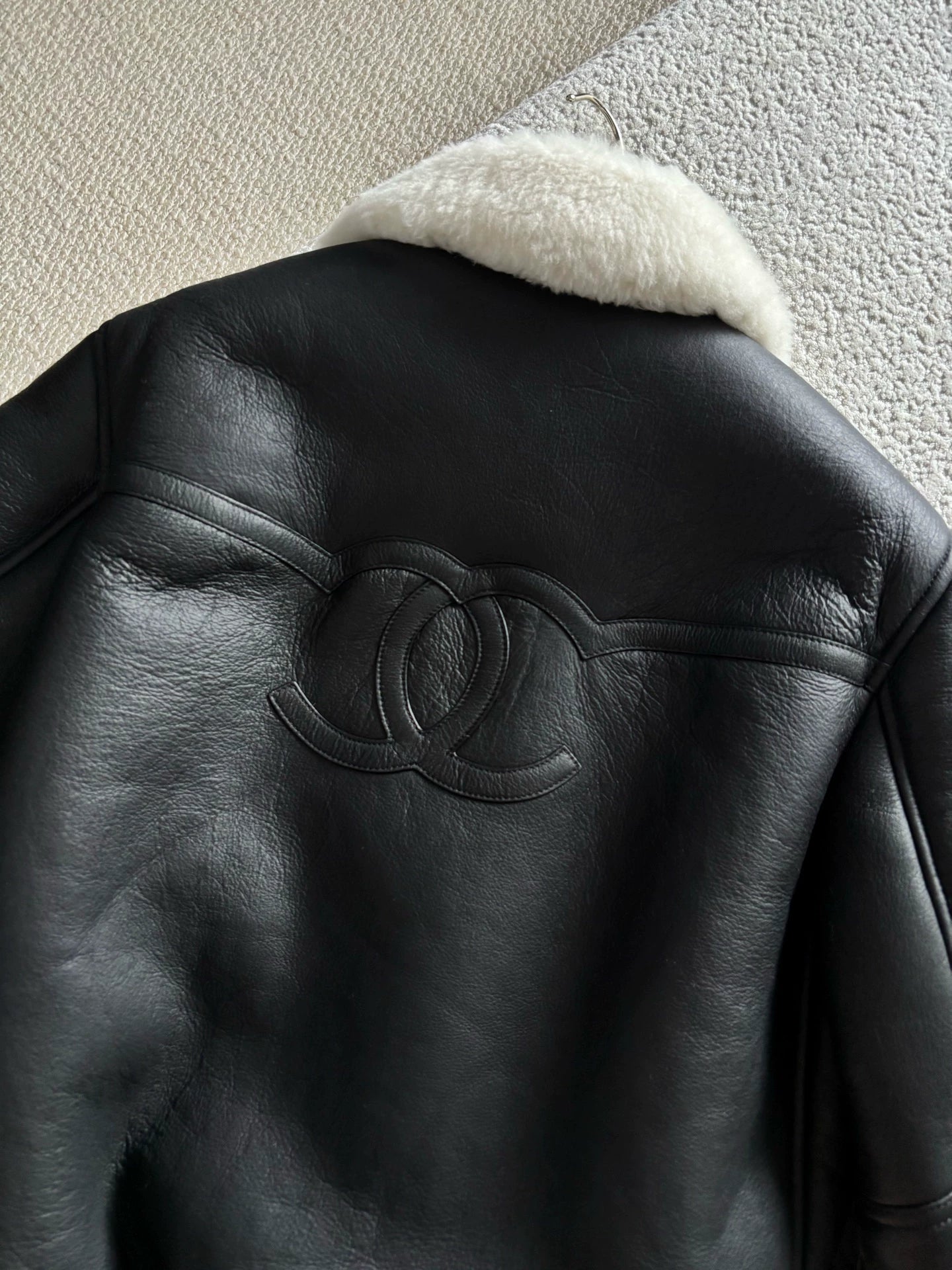 Chanel 26B Black Shearling Leather Jacket