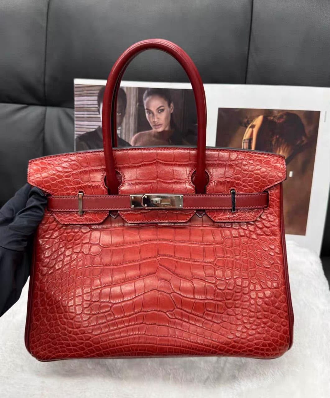 Hermes Birkin 30 Tri-leather Rouge H Matte Alligator/Box/TC Palladium hardware