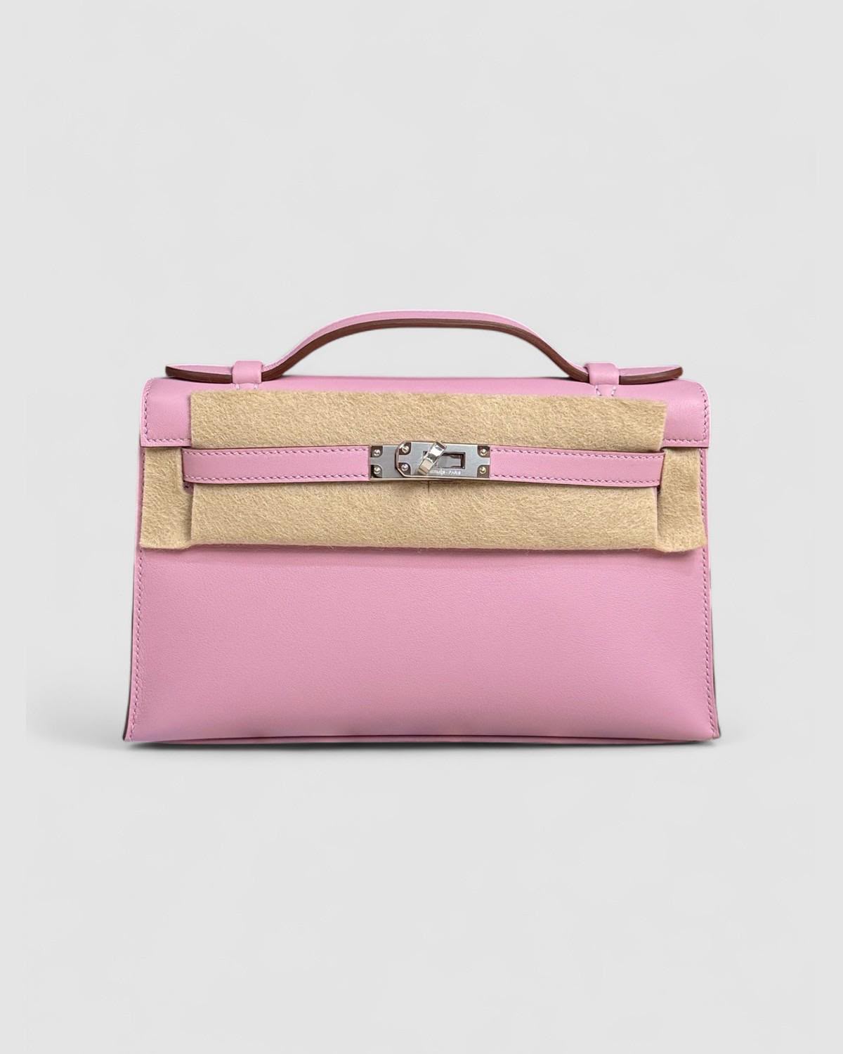 Hermes Kelly pochette Mauve Sylvestre Swift Palladium hardware