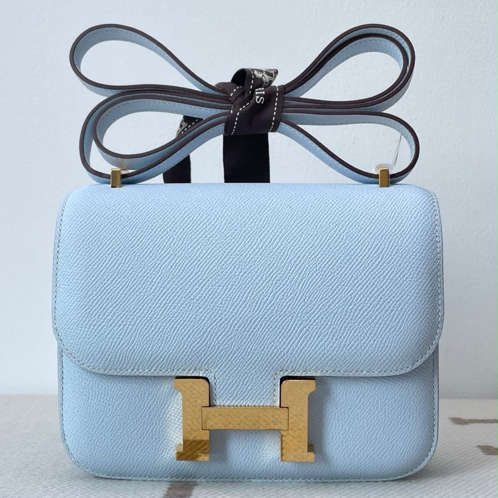 Hermes Constance 18 Bleu Brume Epsom Gold hardware