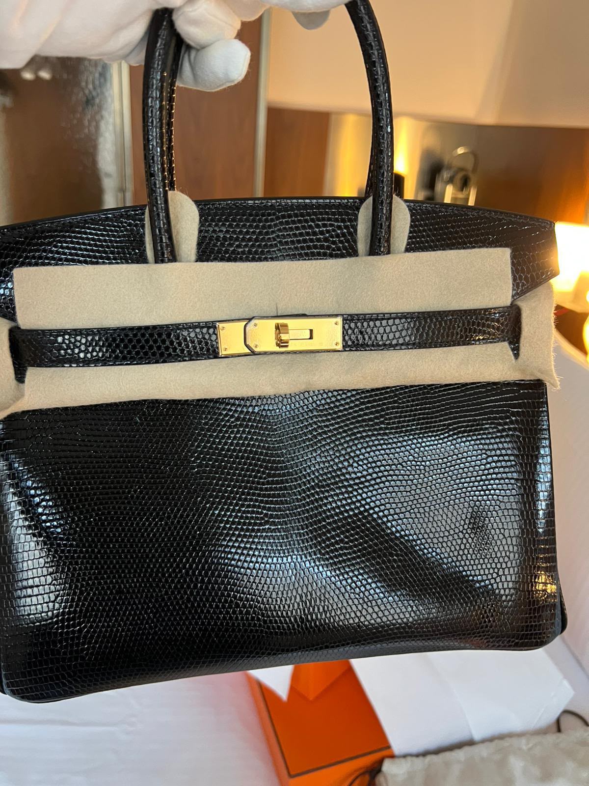 Hermes Birkin 30 Black Lizard Gold hardware