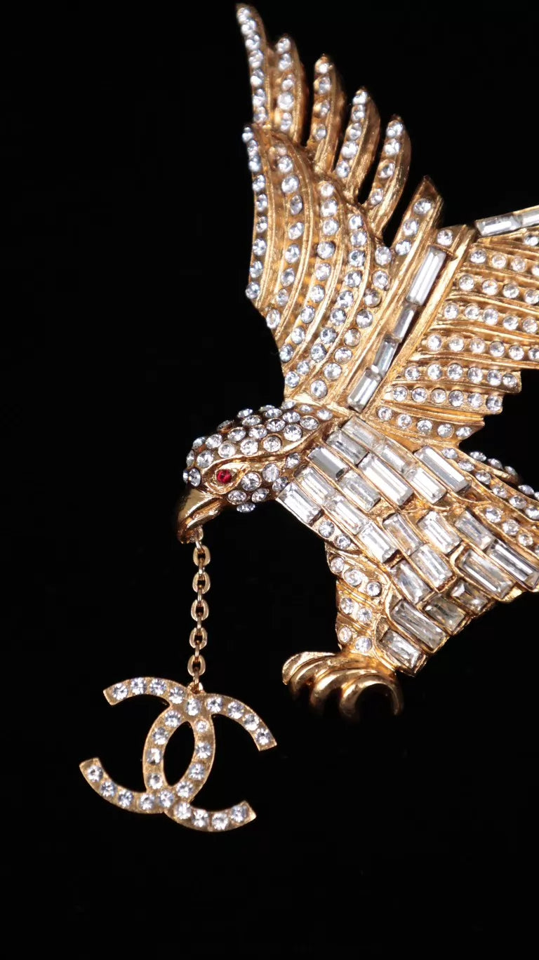 Chanel 01 Gold Rhinestone Eagle Brooch